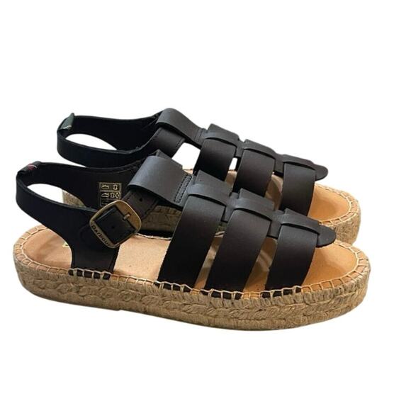 Barbour Paloma Fisherman Espadrille Sandals Black Leather Size 38 / 8 NEW - Picture 1 of 9